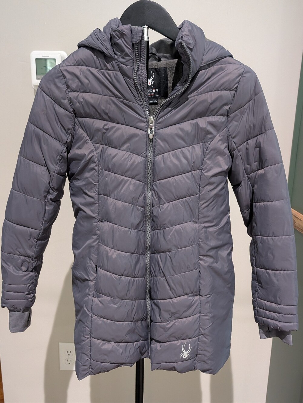 Spyder Kids Quilted Hooded Jacket - Charcoal Gray